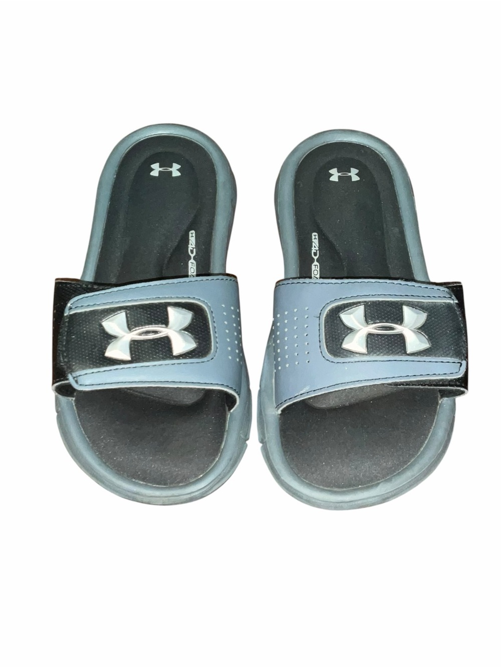 Under Armour Kids Slides Blue Black Logo Sandals Size 2Y Adjustable Strap